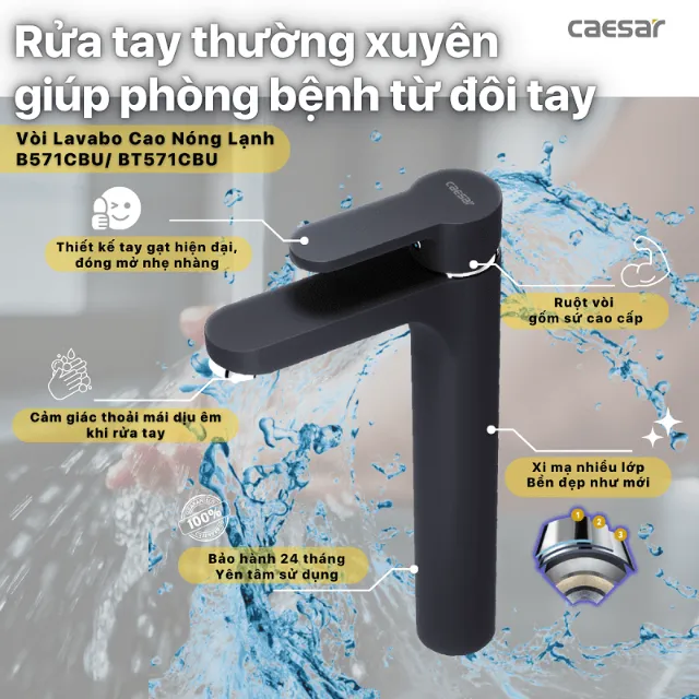 Vòi lavabo nóng lạnh Caesar B571CBU – ảnh 2