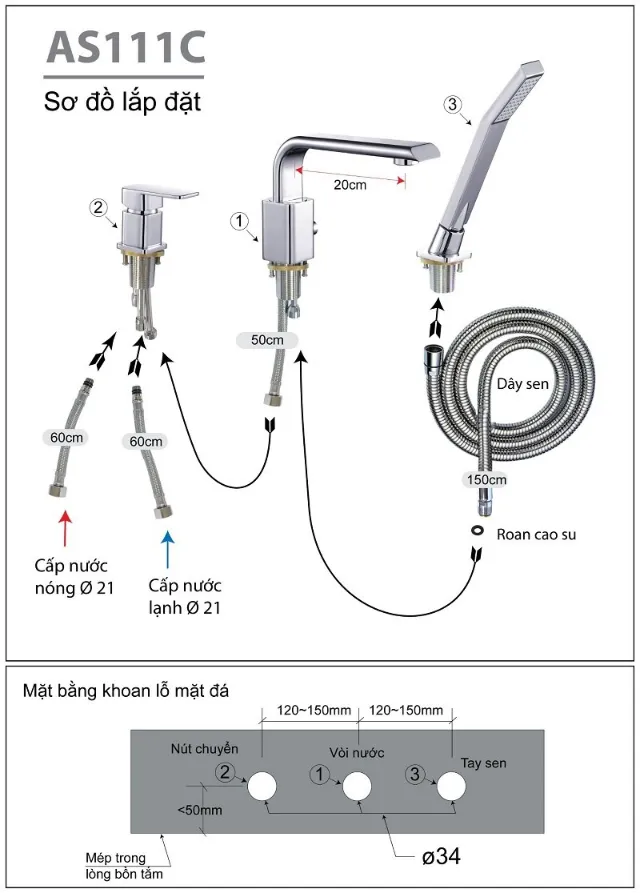 Vòi bồn tắm Caesar AS111C – ảnh 2