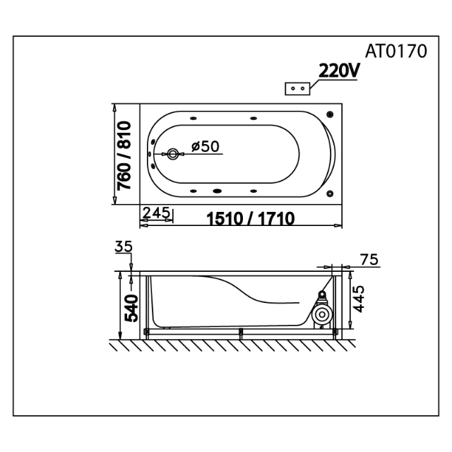 Bồn tắm không chân - không yếm Caesar AT0170 – ảnh 2