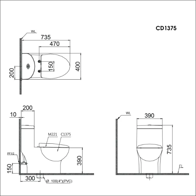 Bồn cầu kết hợp nắp cơ đa năng Caesar C1375F + TAF060 – ảnh 2
