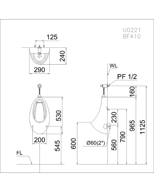 Bộ xả ấn tay bồn tiểu Caesar BF410 – ảnh 2