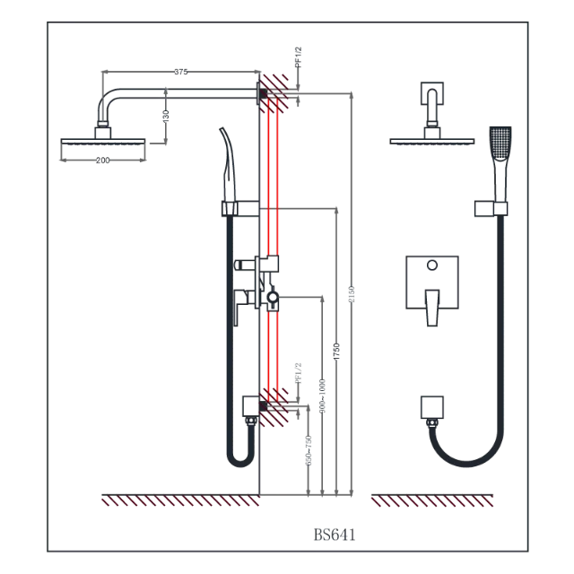 Vòi sen đứng âm tường Caesar BS641 – ảnh 2