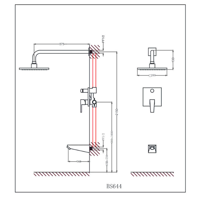 Vòi sen đứng âm tường Caesar BS644 – ảnh 2