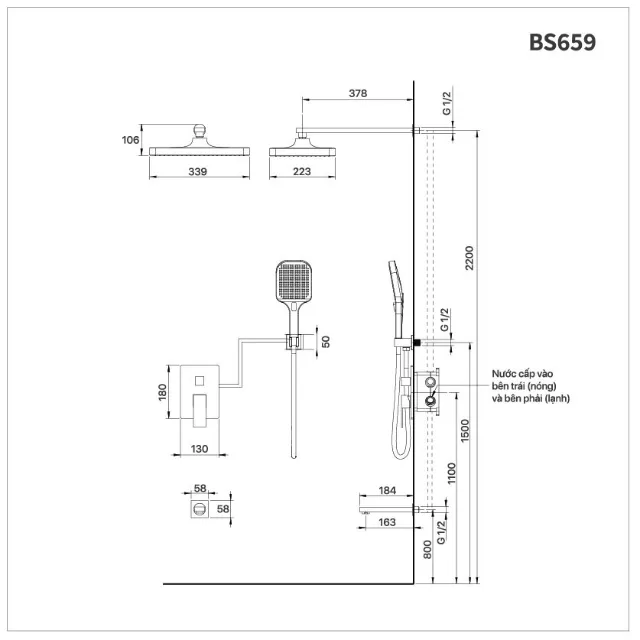 Vòi sen đứng âm tường Caesar BS659 – ảnh 2