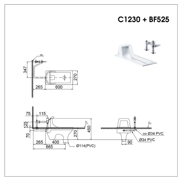 Bồn cầu xả gạt tay Caesar C1230 + BF525A – ảnh 2