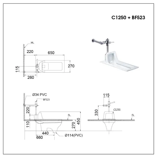 Bồn cầu xổm Caesar C1250 + BF523A – ảnh 2