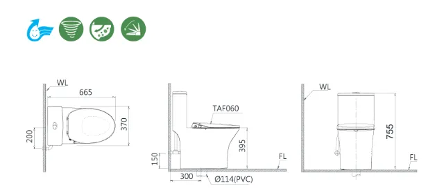 Bồn cầu kết hợp nắp cơ đa năng Caesar C1391F + TAF060 – ảnh 2