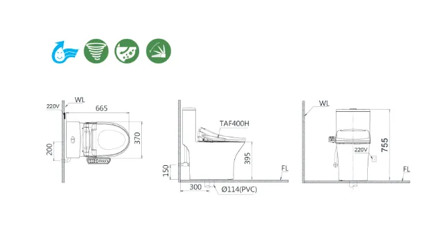Bồn cầu một khối kết hợp điện tử Caesar C1391F + TAF400H – ảnh 2