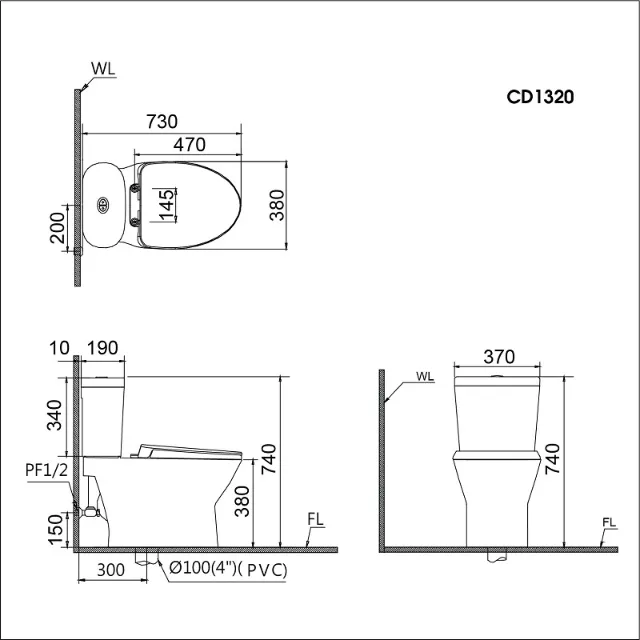 Bồn cầu hai khối nắp êm Caesar CD1320 – ảnh 2