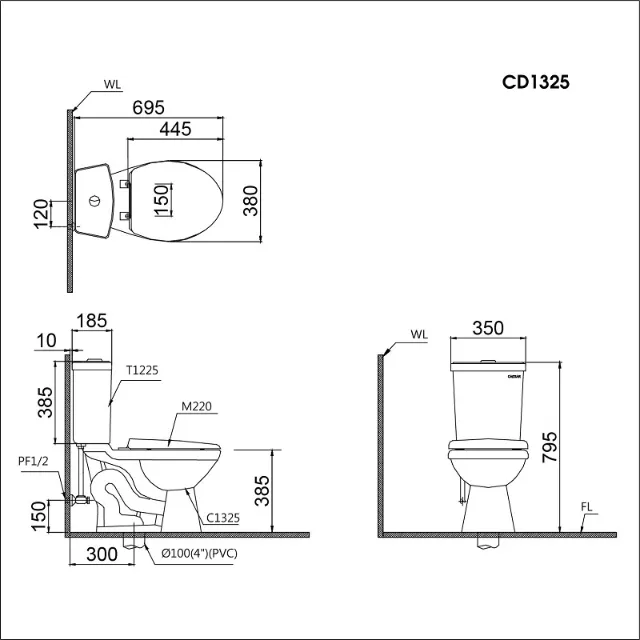 Bồn cầu hai khối Caesar CD1325 / CDS1325 – ảnh 2