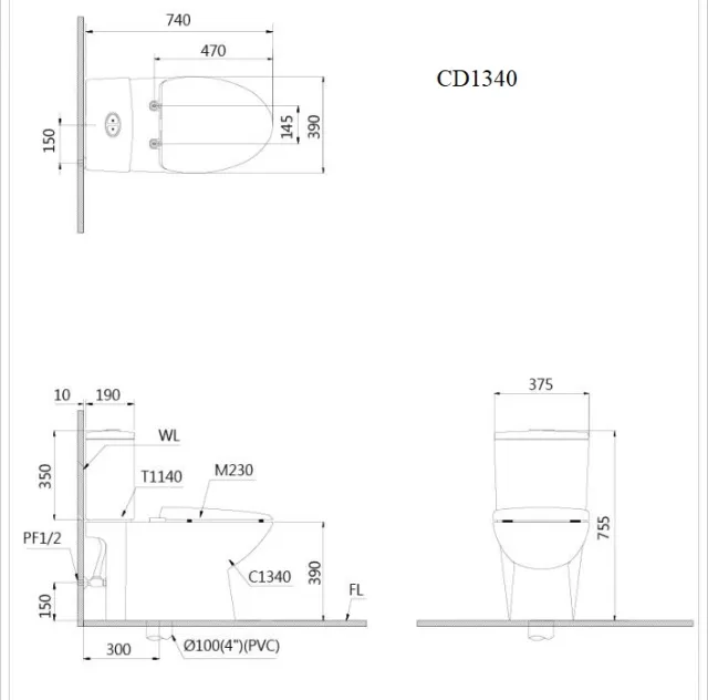 Bồn cầu hai khối nắp êm Caesar CD1340 – ảnh 2