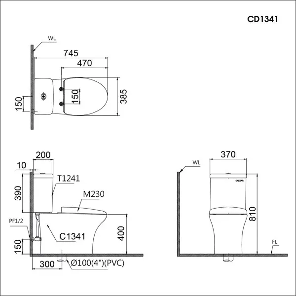 Bồn cầu hai khối nắp êm Caesar CD1341 – ảnh 2