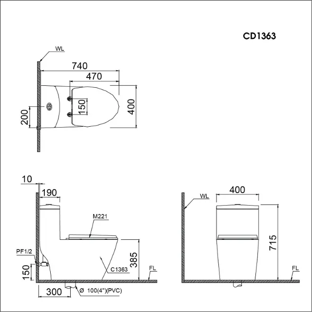 Bồn cầu một khối Caesar C1363 – ảnh 2