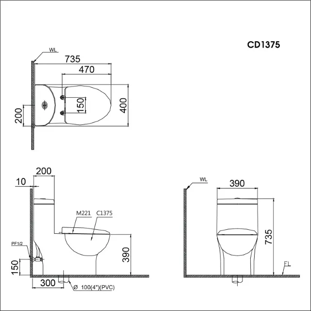 Bồn cầu một khối nắp êm Caesar C1375 – ảnh 2
