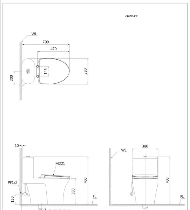Bồn cầu một khối kết hợp nắp điện tử Caesar C1395F + TAF610H – ảnh 2