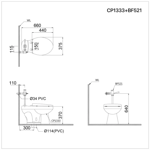 Bồn cầu xả gạt tay Caesar CP1333 + BF521A – ảnh 2