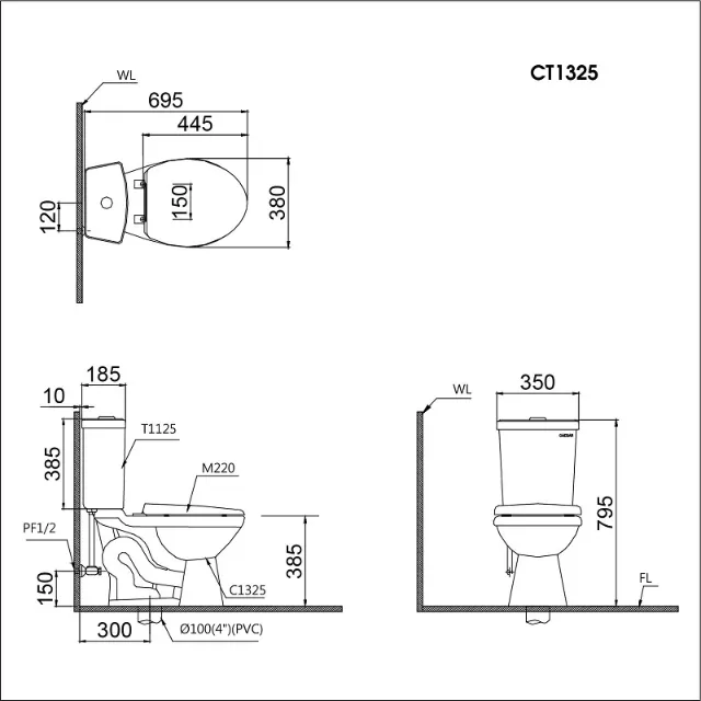 Bồn cầu hai khối Caesar CT1325 / CTS1325 – ảnh 2