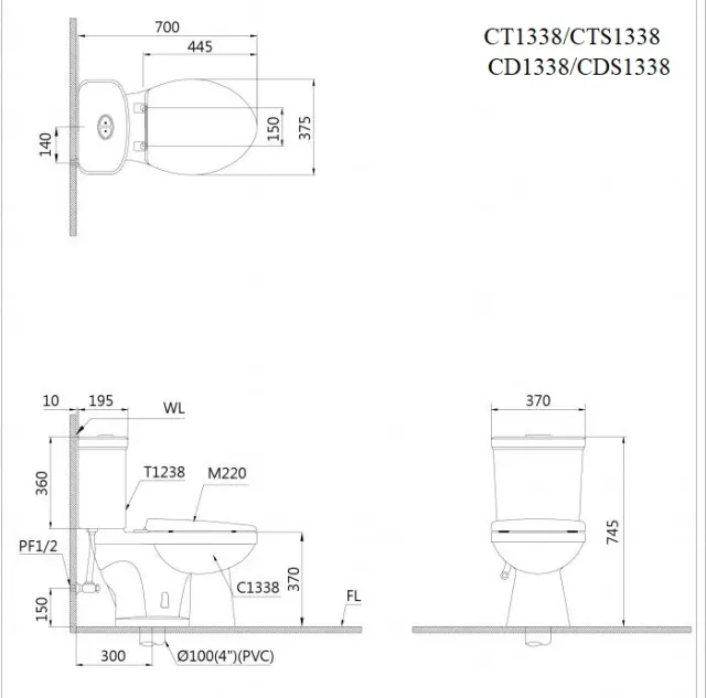 Bồn cầu hai khối Caesar CT1338 / CTS1338 – ảnh 2
