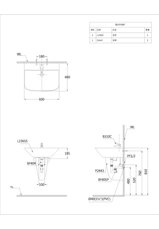 Lavabo treo Caesar L2365 + P2443 – ảnh 2