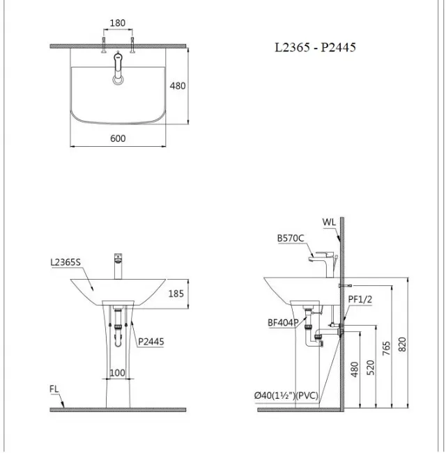 Lavabo treo Caesar L2365 + P2445 – ảnh 2
