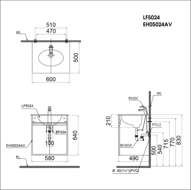 Lavabo + tủ treo Caesar LF5024 + EH05024AV – ảnh 2