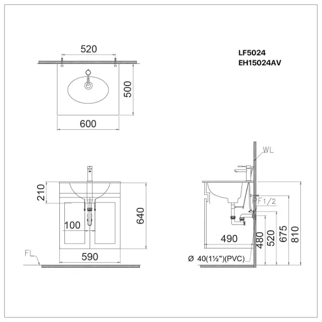 Lavabo + tủ treo Caesar LF5024 + EH15024AV – ảnh 2