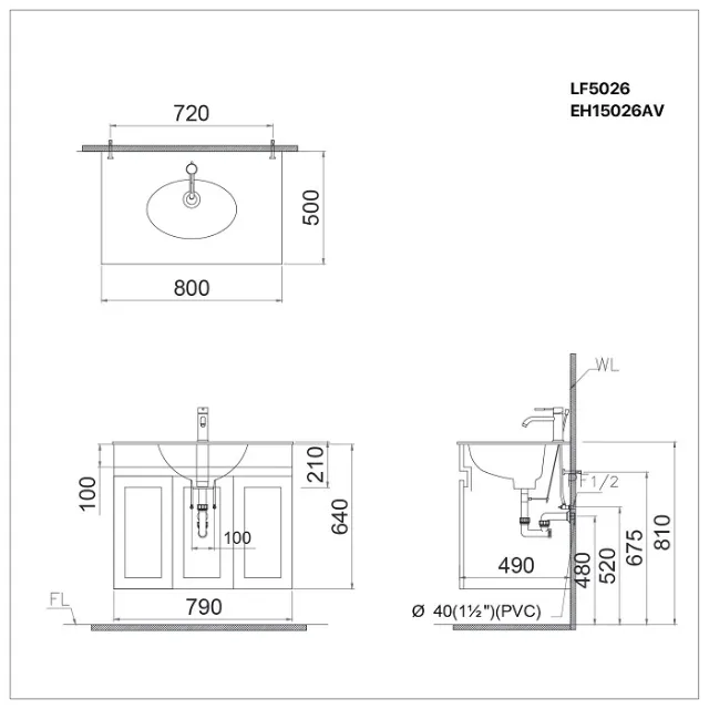 Lavabo + tủ treo Caesar LF5026 + EH15026AV – ảnh 2