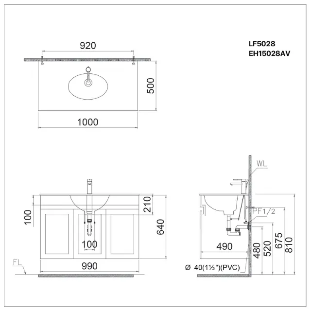 Lavabo + tủ treo Caesar LF5028 + EH15028AV – ảnh 2