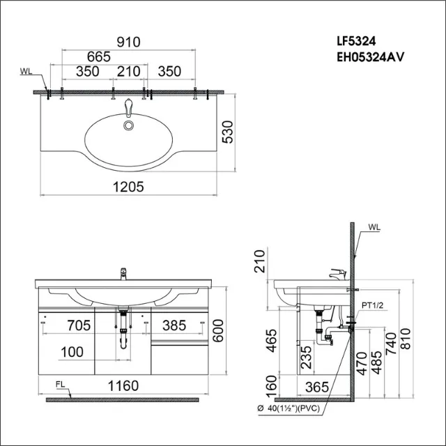 Lavabo + tủ treo Caesar LF5324 + EH05324AV – ảnh 2