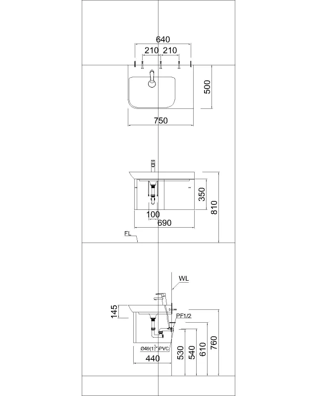 Lavabo + tủ treo Caesar LF5372 + EH05372AV – ảnh 2