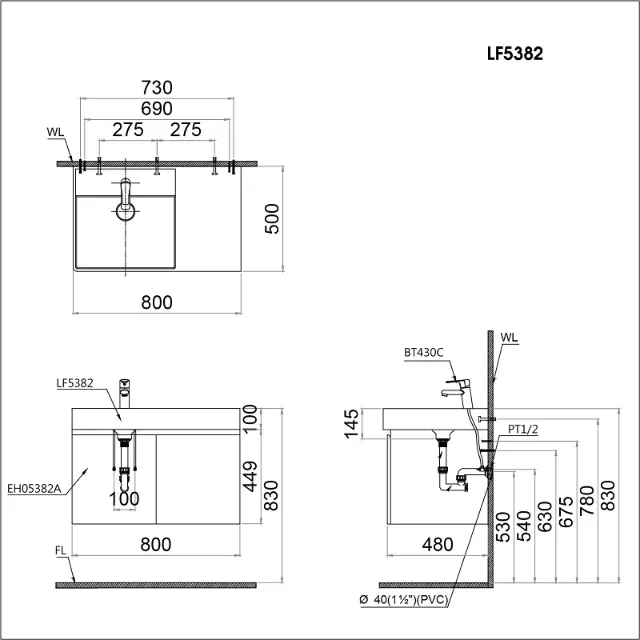 Lavabo + tủ treo Caesar LF5382 + EH05382AV – ảnh 2