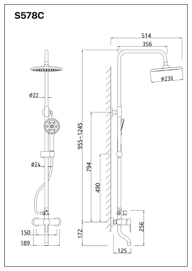 Bộ vòi sen đứng nóng lạnh Caesar S578C – ảnh 2