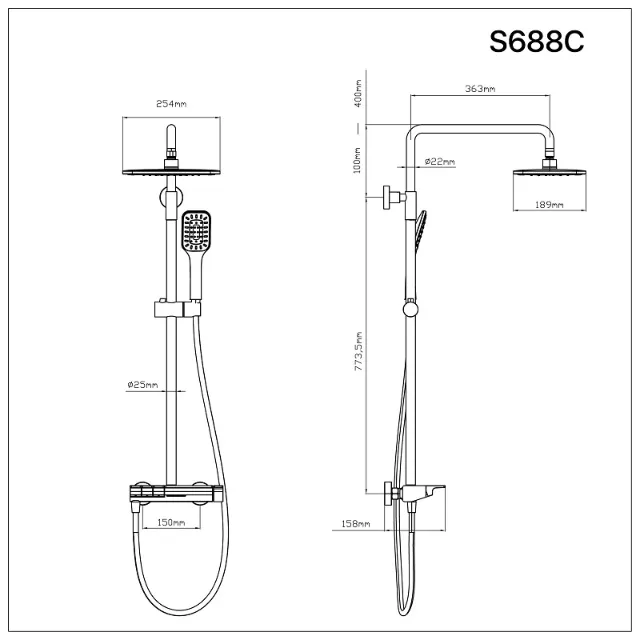 Vòi sen gạt nóng lạnh Caesar S688C – ảnh 2