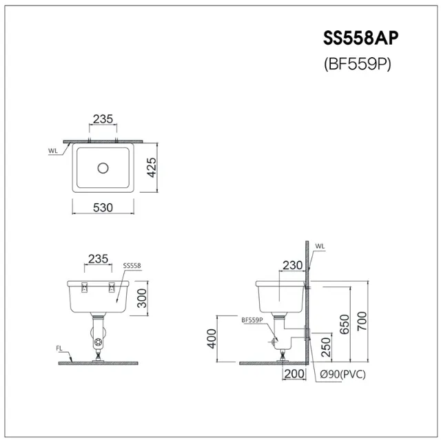 Chậu giặt xả vào tường Caesar SS558AP – ảnh 2