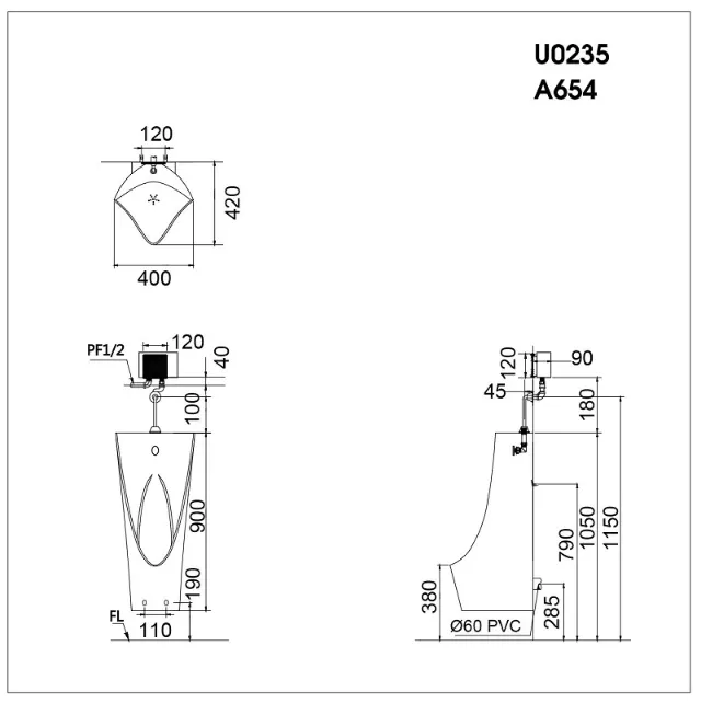 Bồn tiểu nam - xả tiểu cảm ứng Caesar U0235 + A654 – ảnh 2
