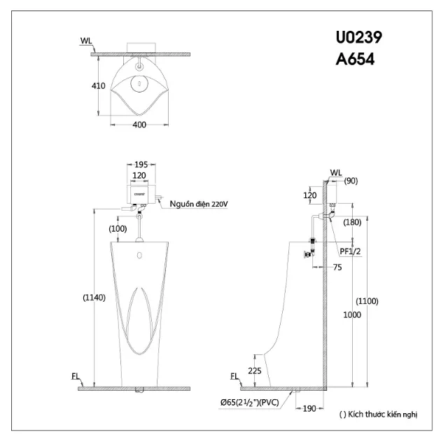 Bồn tiểu nam - xả tiểu cảm ứng Caesar U0239 + A654 – ảnh 2