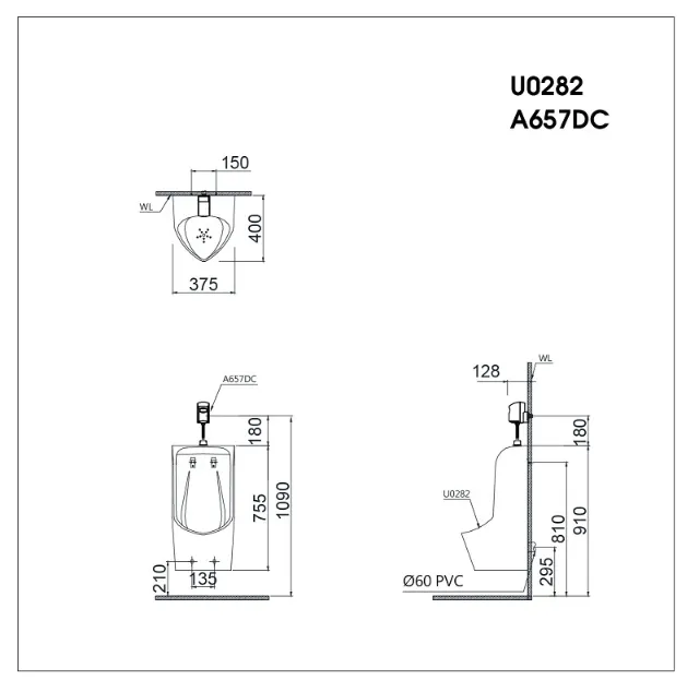 Bồn tiểu nam treo tường Caesar U0282 – ảnh 2