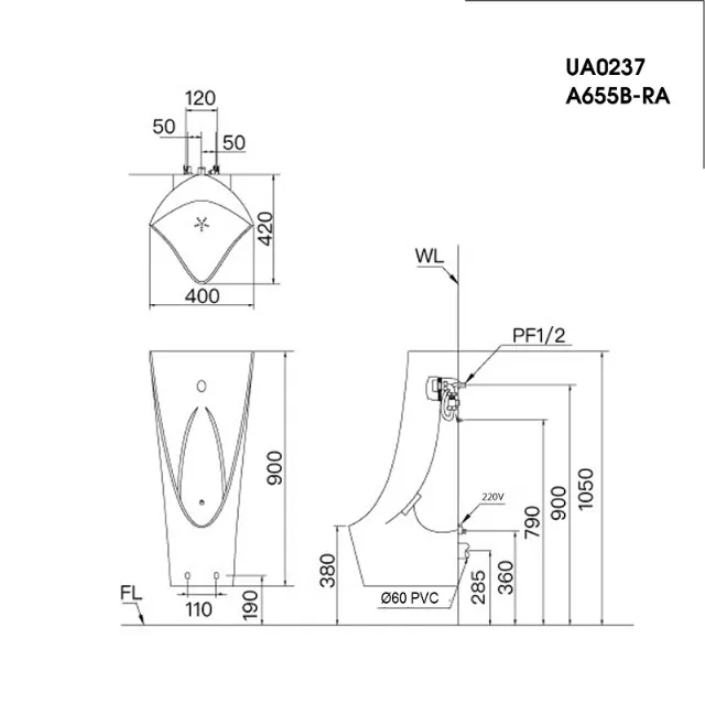 Bồn tiểu nam Caesar UA0237 – ảnh 2